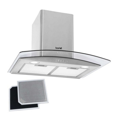 Baridi 60cm Curved Glass Cooker Hood & Carbon Filters, Stainless Steel