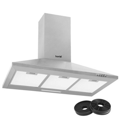 Baridi 90cm Chimney Style Cooker Hood & Carbon Filters, Stainless Steel