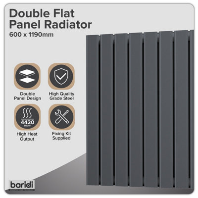 Baridi Horizontal Radiator Contemporary Double Flat Panel Design 600 x ...