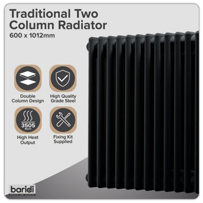 Baridi Horizontal Traditional 2 Column Radiator 600 x 1012mm Black