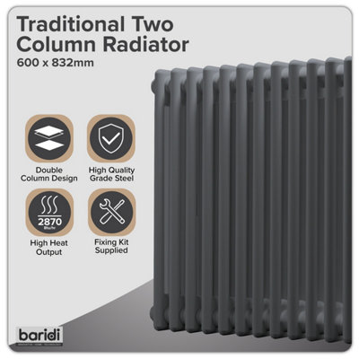 Baridi Horizontal Traditional 2 Column Radiator 600 x 832mm Anthracite