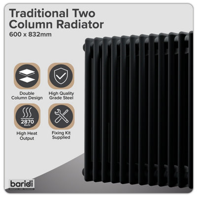 Baridi Horizontal Traditional 2 Column Radiator 600 x 832mm Black