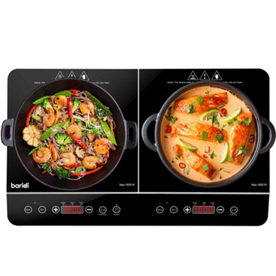 Baridi Portable Induction Hob: Two Zone, 2800W, 13A Plug, Timer Function