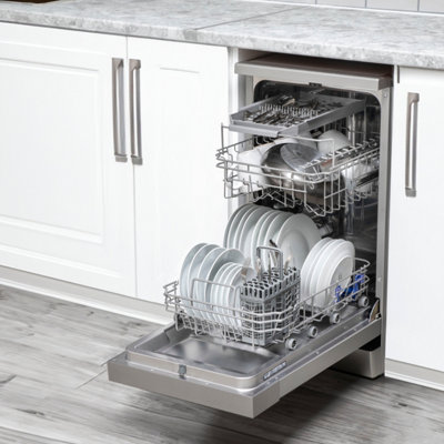 Baridi Slimline Freestanding Dishwasher 8 Programs & 5 Functions LED Silver