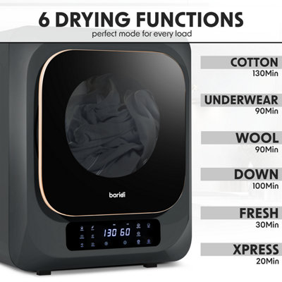 Baridi Small Tumble Dryer Portable 2.5kg Vented For Counter Top or Wall Mounted - 8