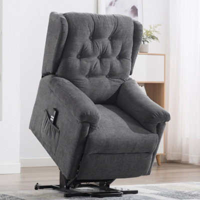 Barnsley Fabric Electric Dual Motor Riser Rise Recliner Lift Mobility Tilt Armchair Charcoal