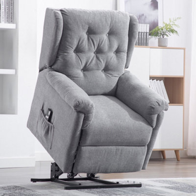 Barnsley Fabric Electric Single Motor Riser Rise Recliner Lift Mobility Tilt Armchair (Grey)