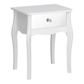 Baroque bedside table 1 drawer, Pure White with Mirror Front
