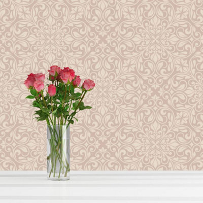 Baroque Sofia Wallpaper Debona Textured Embossed Vinyl Rose Gold White