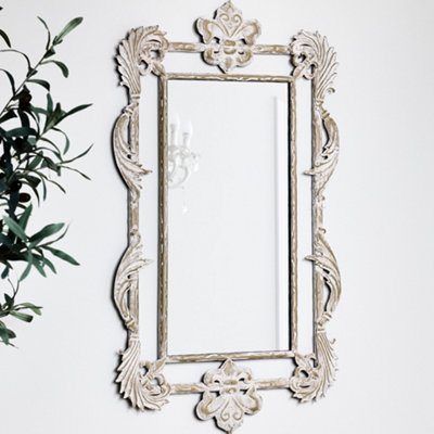 Baroque Style Wooden Bathroom Mirror with Ornate Scrolled Finish Square Wall Mounted Floral Hallway Bedroom Mirror