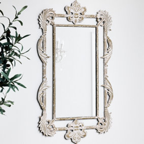 Baroque Style Wooden Bathroom Mirror with Ornate Scrolled Finish Square Wall Mounted Floral Hallway Bedroom Mirror