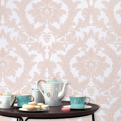 Baroque wallpaper pink - 0,53 x 10,05 m