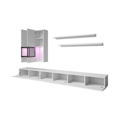 Baros 10 Entertainment Unit for TVs Up to 75" in White Gloss - W2700mm H260mm + 1000mm D410mm, Modern and Sophisticated