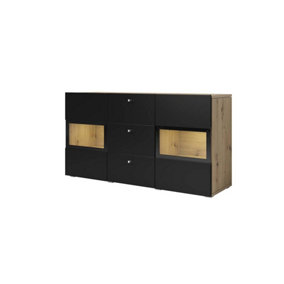 Baros 26 Sideboard Cabinet in Black Matt & Oak Artisan - W1320mm x H700mm x D390mm