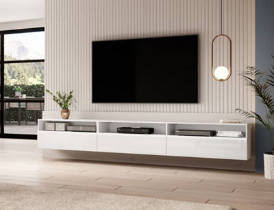 Baros 40 Contemporary TV Cabinet in White Gloss - W2700mm x H400mm x D410mm