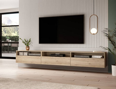 Baros 40 TV Cabinet in San Remo Oak - W2700mm x H400mm x D410mm