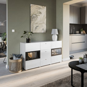 Baros Sideboard Cabinet 132cm in White Gloss - Elegance Meets Functionality - W1320mm x H700mm x D390mm