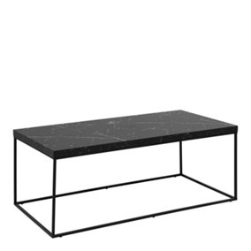 Barossa Coffee Table with Black Marble Effect Top & Black Steel Base 110x55x45cm