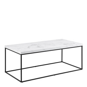 Barossa Coffee Table with White Marble Effect Top & Black Steel Base 110x55x45cm