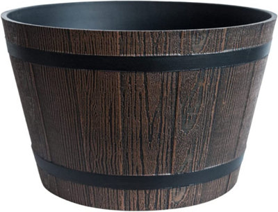 Barrel Burnt Wood Effect Recycled Plastic Indoor Outdoor Garden Grow Your Own Fruit Vegetable Flower Plant Pot Brown