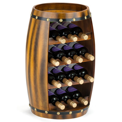 Barrel Wine Rack Wooden Free Standing 14 Bottle Storage Holder H50cm Christow