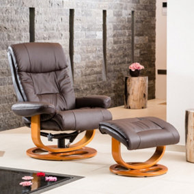 Barriston Bonded Leather and PU Swivel Based Based Recliner Chair and Stool and Footstool - Brown