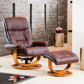 Barriston Bonded Leather and PU Swivel Based Based Recliner Chair and Stool with Massage and Heat - Burgundy