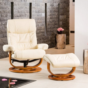 Barriston Bonded Leather and PU Swivel Based Based Recliner Chair and Stool with Massage and Heat - Cream