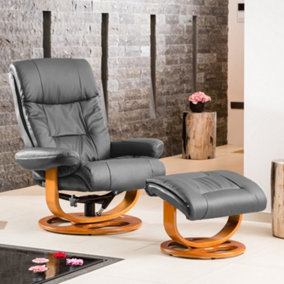 Barriston Bonded Leather and PU Swivel Based Based Recliner Chair and Stool with Massage and Heat - Grey