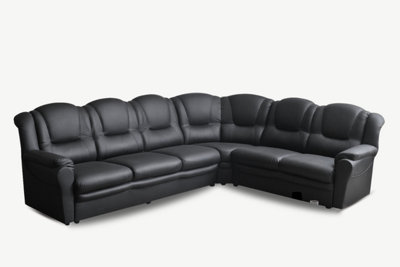 Large black deals leather corner sofa