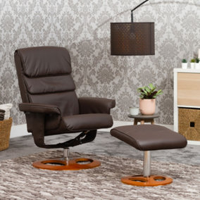 Barstow 78cm Wide Brown Bonded Leather 360 Degree Ergonomic Swivel Base Recliner Chair and Footstool