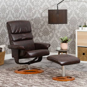 Barstow 78cm Wide Chestnut Brown Bonded Leather 360 Degree Ergonomic Swivel Base Recliner Chair and Footstool