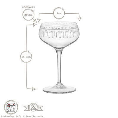 Bartender Novecento Cocktail Glasses - 250ml - Art Deco - Pack of 6