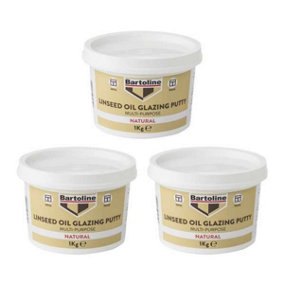 Bartoline Multi-Purpose Linseed Oil Glazing Putty 1kg - Natural - Pack of 3