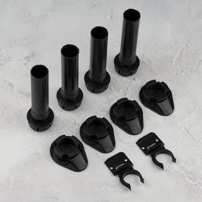 Base Cabinet Leg Set 4 Legs 4 Sockets 2 Clips Matt Black Adjustable Plastic