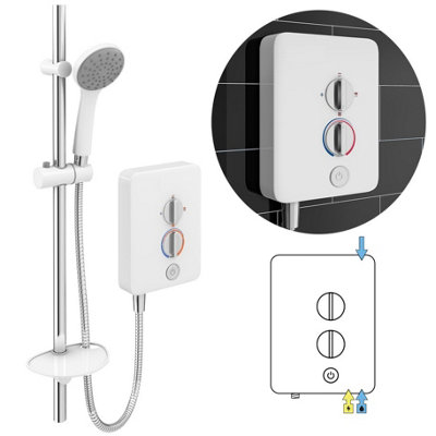 Base Intro 8.5kw Electric Shower with Push Button Start White Riser ...