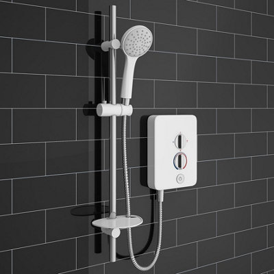 Base Intro 8.5kw Electric Shower with Push Button Start White Riser ...