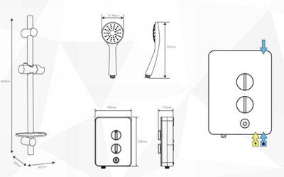 Base Intro 8.5kw Electric Shower with Push Button Start White Riser + Head Replaces MX Intro