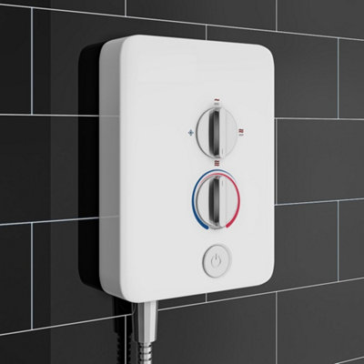 Base Intro 8.5kw Electric Shower with Push Button Start White Riser + Head Replaces MX Intro