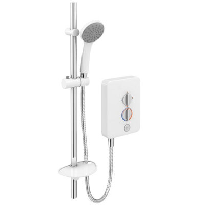 Base Intro 8.5kw Electric Shower with Push Button Start White Riser + Head Replaces MX Intro