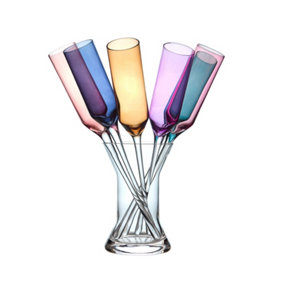 Baseless Champagne Glasses Set Of 6 With Vase - Rainbow Dipped
