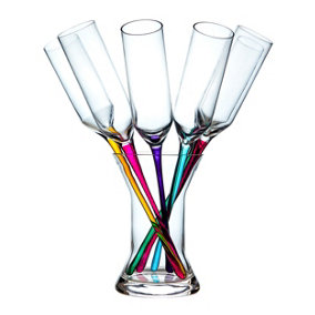 Baseless Champagne Glasses Set Of 6 With Vase - Rainbow Dipped