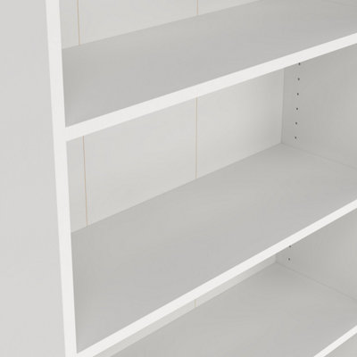 Basic Tall Wide Display Cabinet in White (4 Shelves) with 2 Glass Oak Doors
