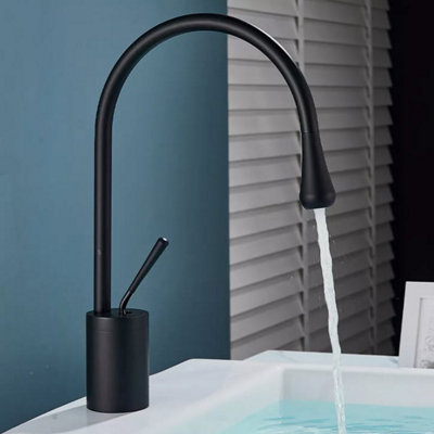 Basin Hot and Cold Water Faucet Kitchen Faucet Brushed Black Deck Mounted 360 Rotating Basin Sink Tap Mixer