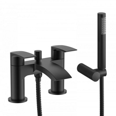 Basin Mono & Bath Shower Mixer Tap & Shower Slider Rail Kit Matt Black Bathroom Taps