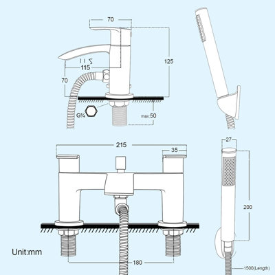 Basin Mono & Bath Shower Mixer Tap & Shower Slider Rail Kit Matt Black Bathroom Taps - 6