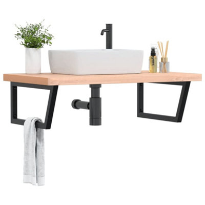 Basin Shelf Wall Mounted Steel and Solid Wood Beech