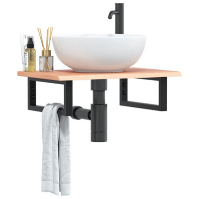 Basin Shelf Wall Mounted Steel and Solid Wood Oak