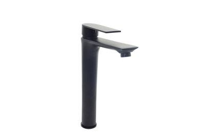 Basin Sink Mixer Tap Brass Single Lever Modern Round Bathroom Mono Tall Black Basin - 5