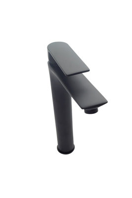 Basin Sink Mixer Tap Brass Single Lever Modern Round Bathroom Mono Tall Black Basin - 7
